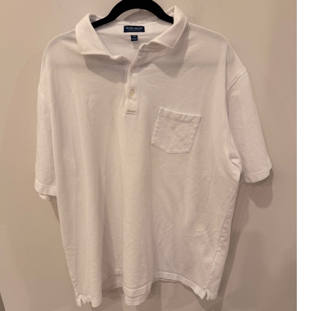 Peter Millar Crown Crafted Mens XXL White Cotton Pique Pocket Polo MS24XK37